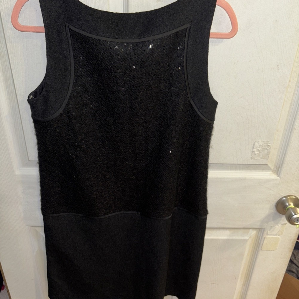 LOFT Ann Tayor Dress Womens 6 Black Sleeveless Shift Sequin Wool Blend Holiday